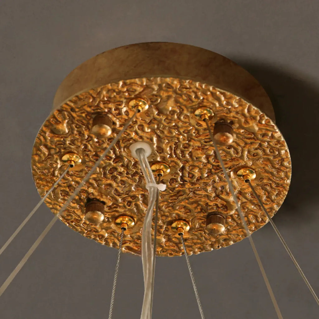 Lustre vintage en albâtre doré suspendu en forme de tambour