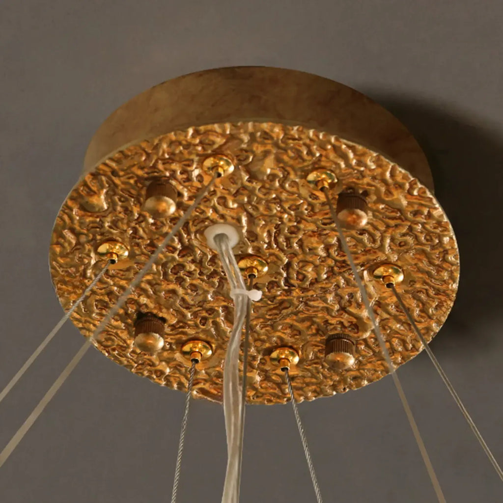 Lustre vintage en albâtre doré suspendu en forme de tambour