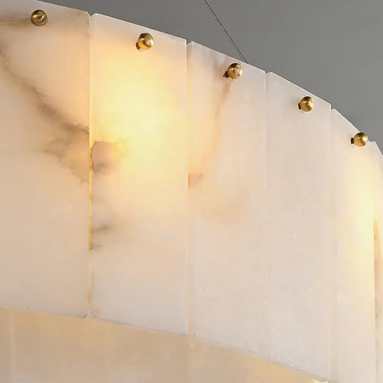 Lustre vintage en albâtre doré suspendu en forme de tambour