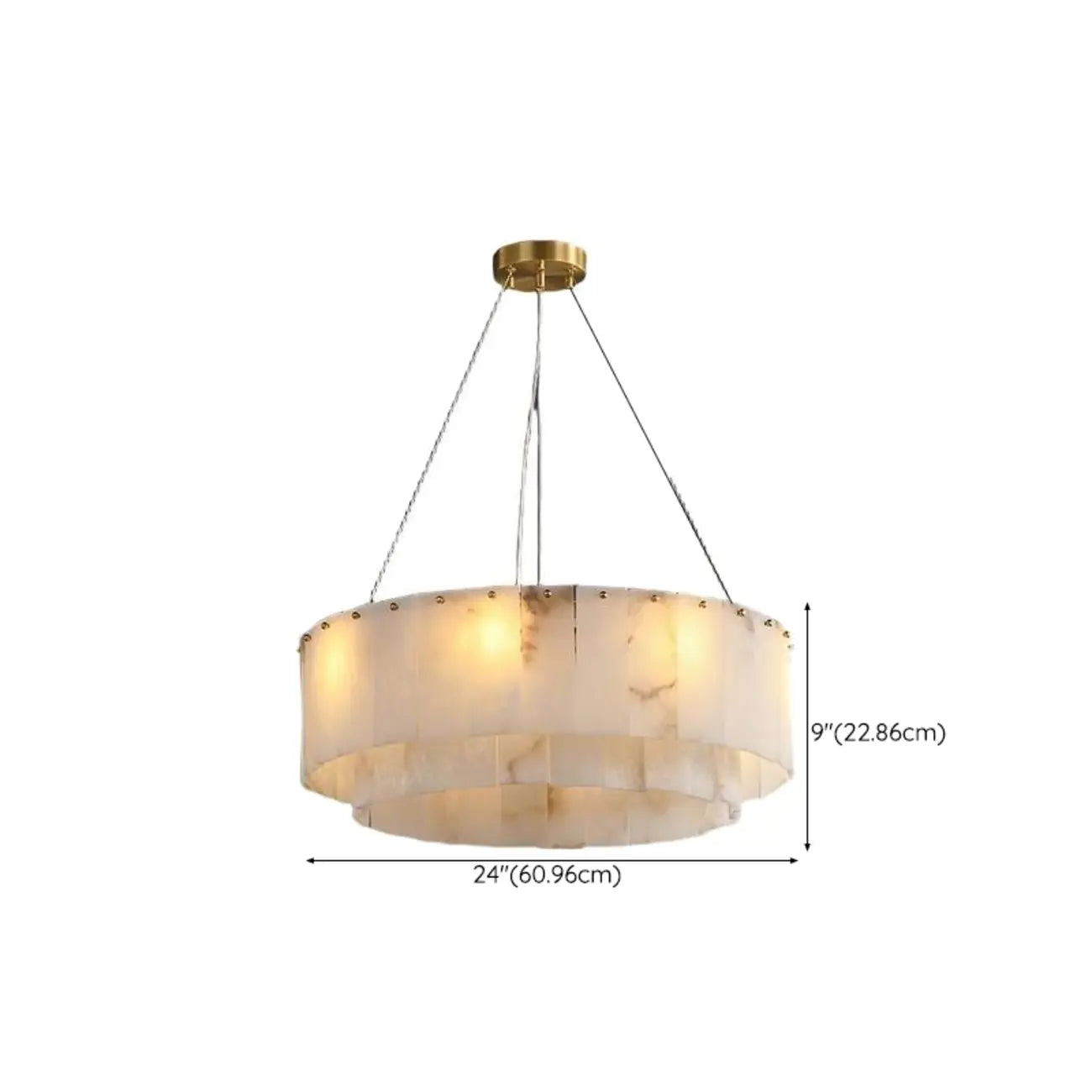 Lustre vintage en albâtre doré suspendu en forme de tambour