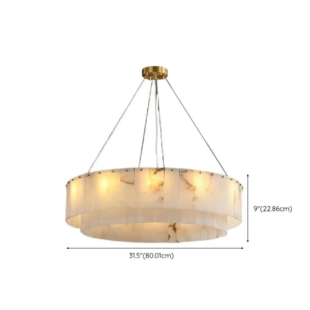 Lustre vintage en albâtre doré suspendu en forme de tambour