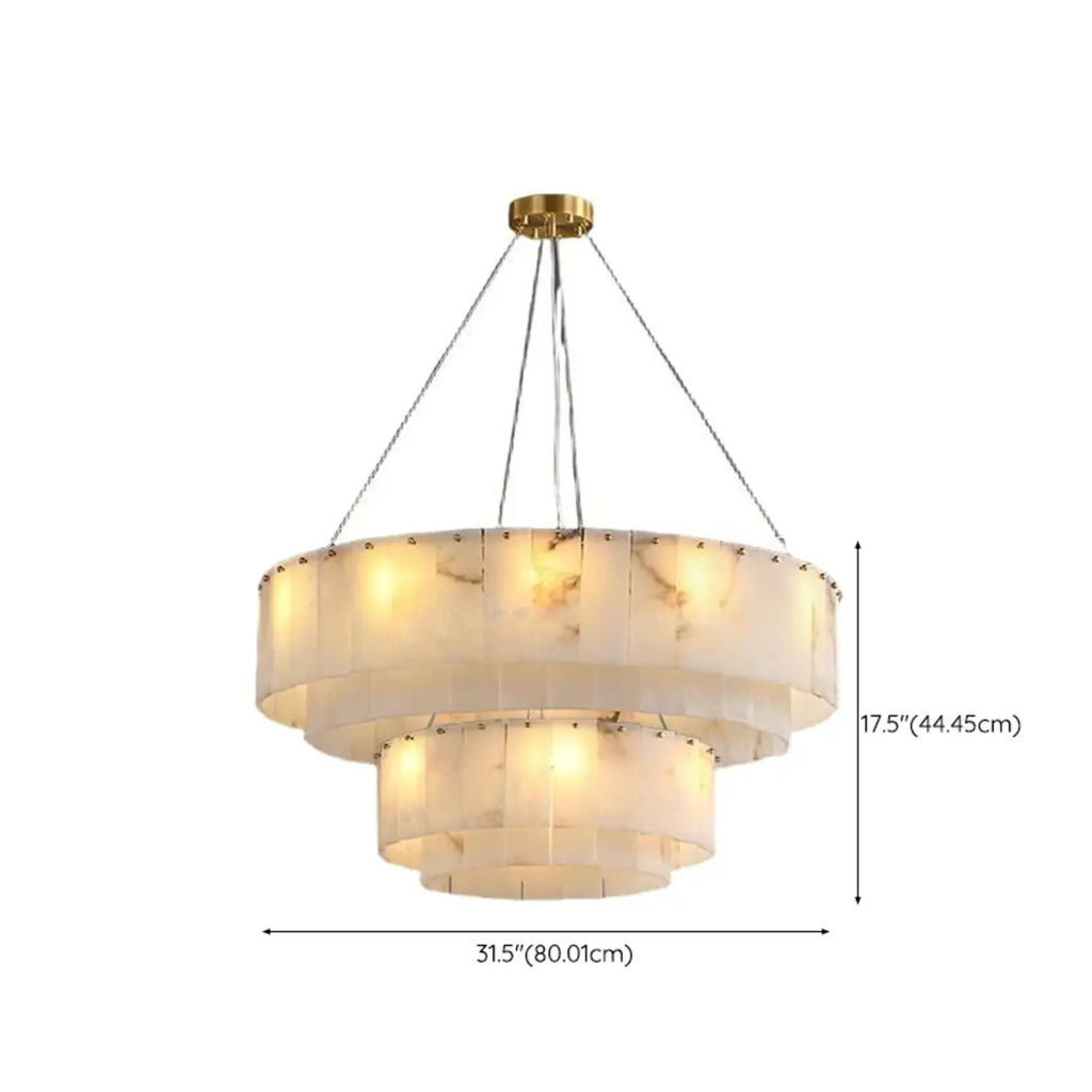 Lustre vintage en albâtre doré suspendu en forme de tambour