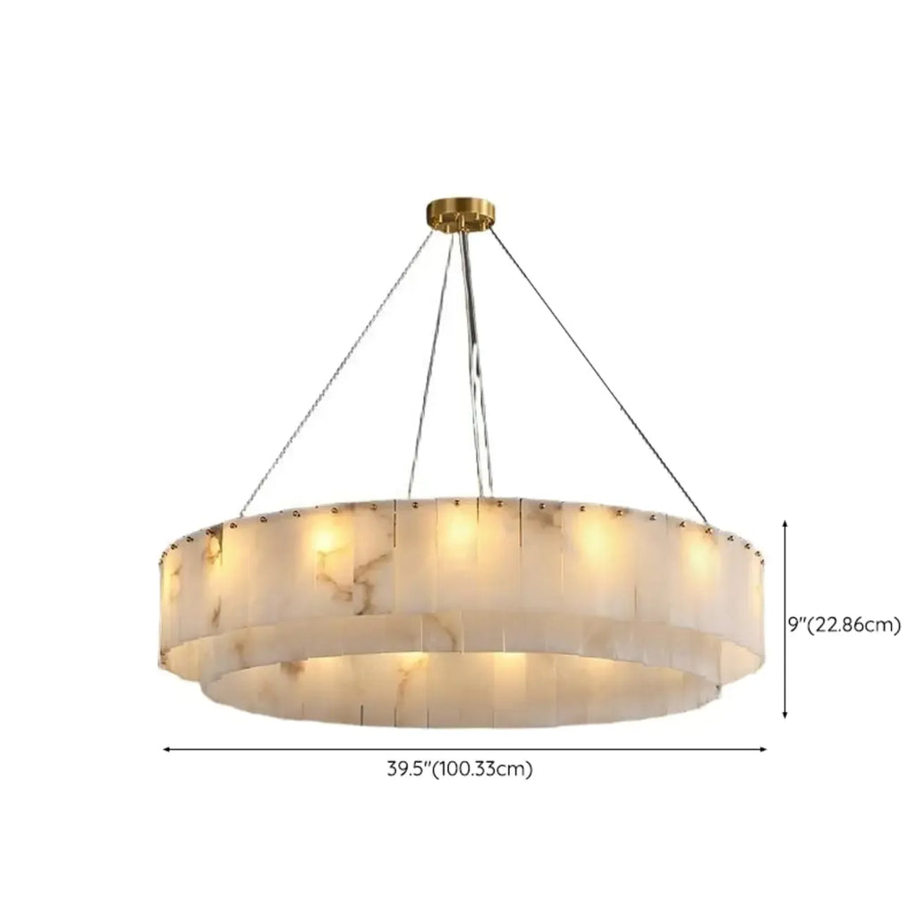 Lustre vintage en albâtre doré suspendu en forme de tambour