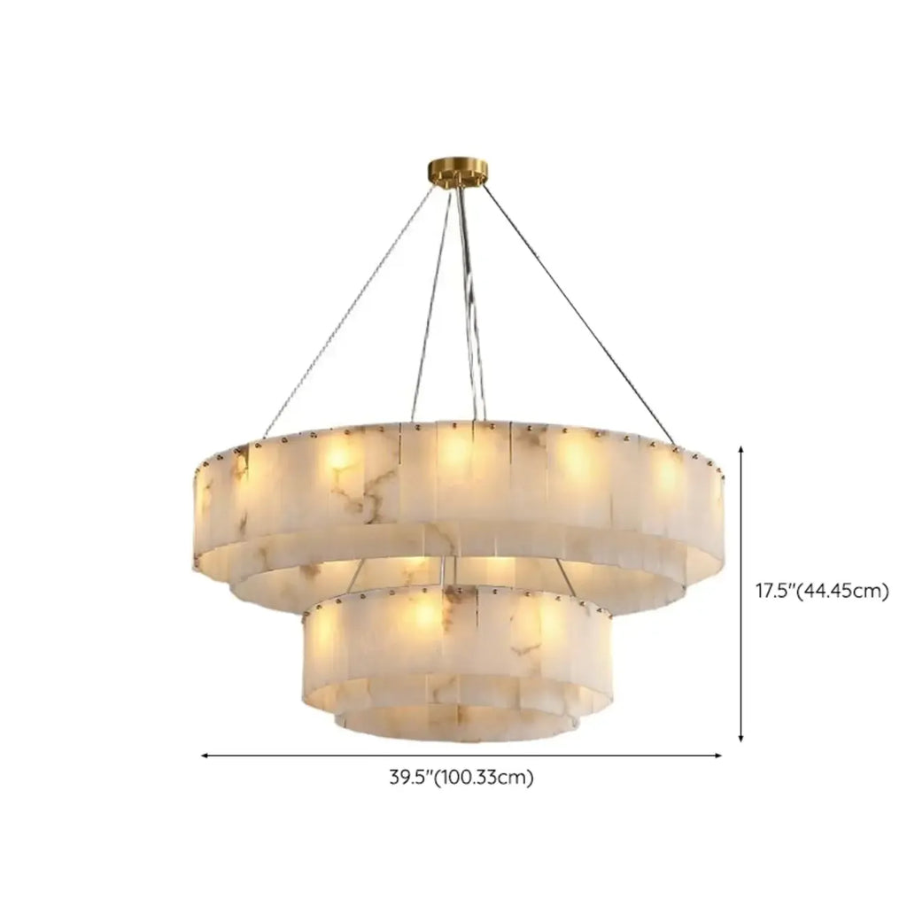 Lustre vintage en albâtre doré suspendu en forme de tambour