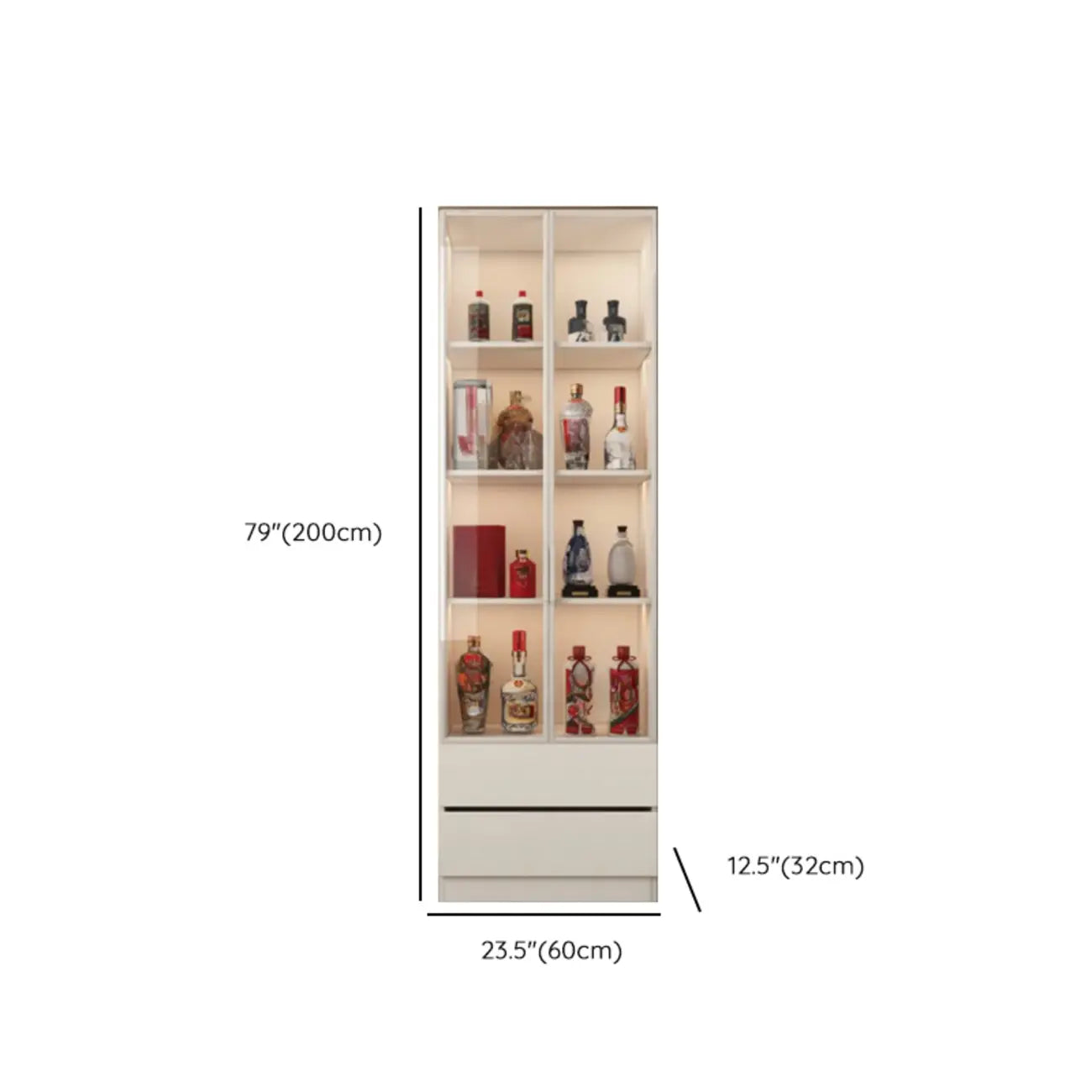 Vitrine à vin moderne en bois blanc avec portes vitrées