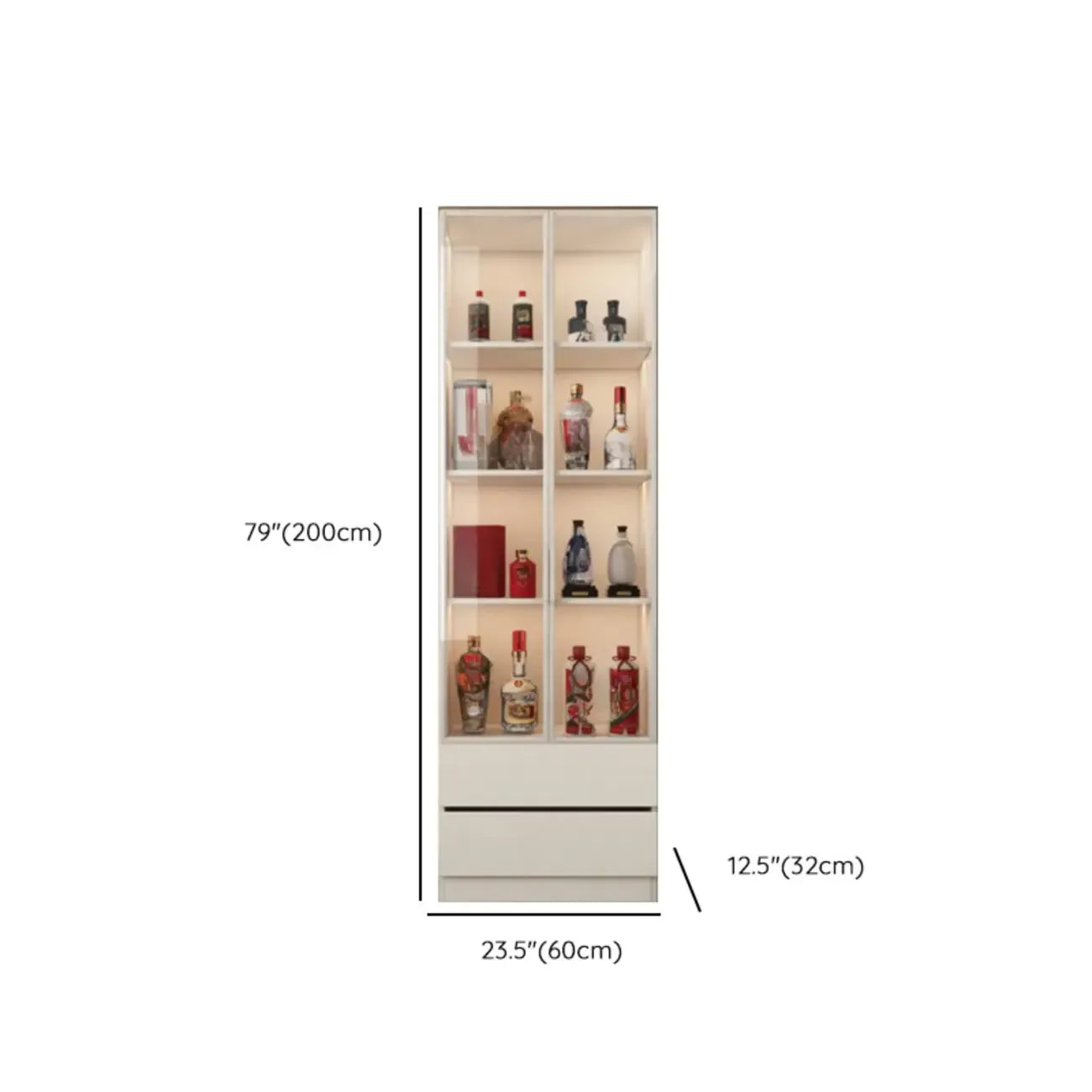 Vitrine à vin moderne en bois blanc avec portes vitrées