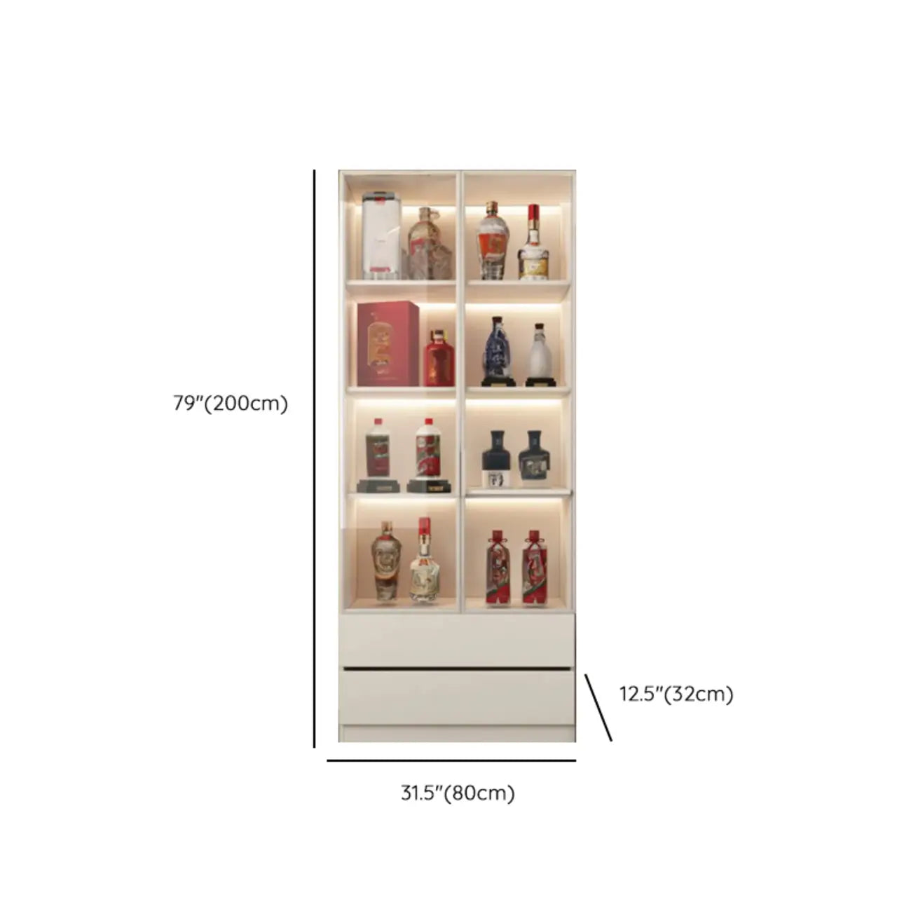 Vitrine à vin moderne en bois blanc avec portes vitrées