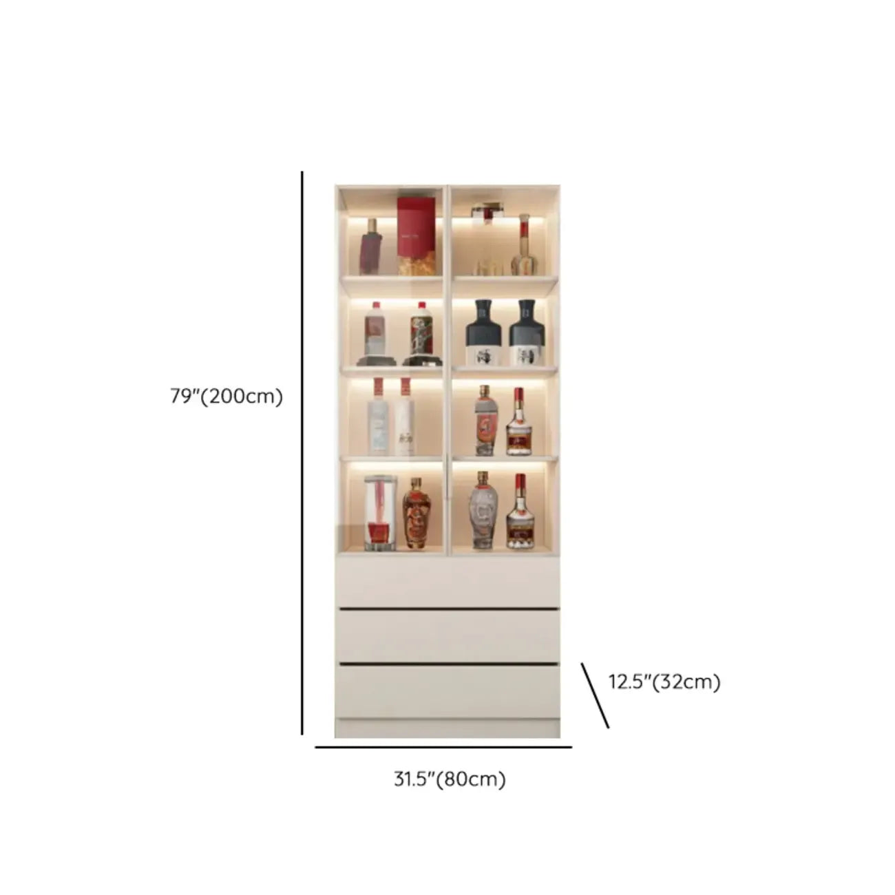 Vitrine à vin moderne en bois blanc avec portes vitrées