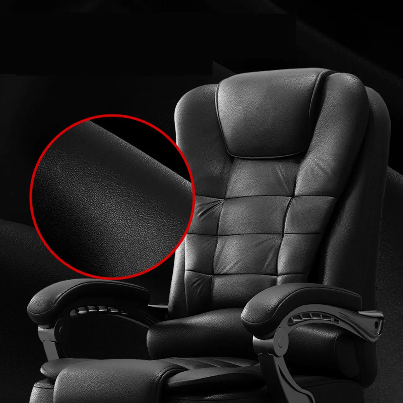 Fauteuil de bureau pivotant ergonomique en cuir noir avec repose-pieds