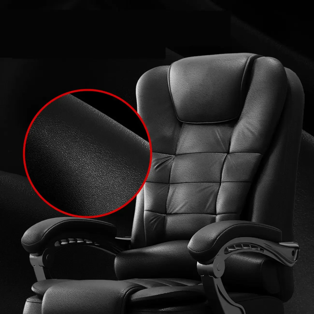 Fauteuil de bureau pivotant ergonomique en cuir noir avec repose-pieds