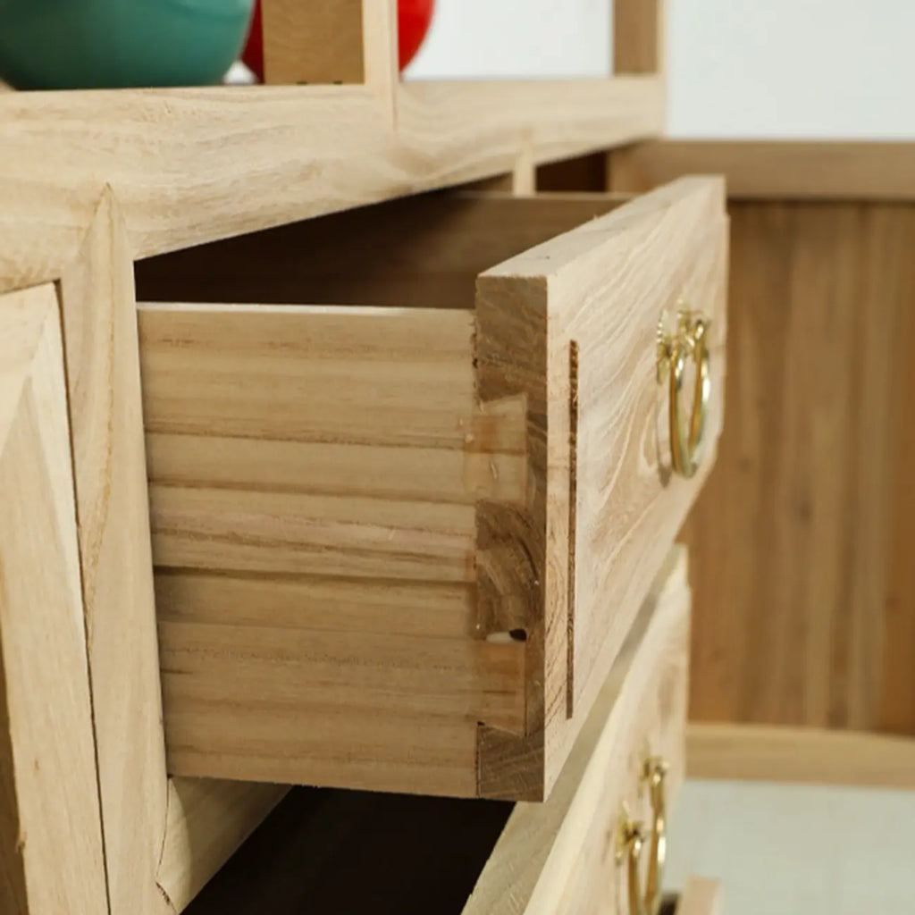 Buffet à 2 étagères en bois finition naturelle avec tiroirs