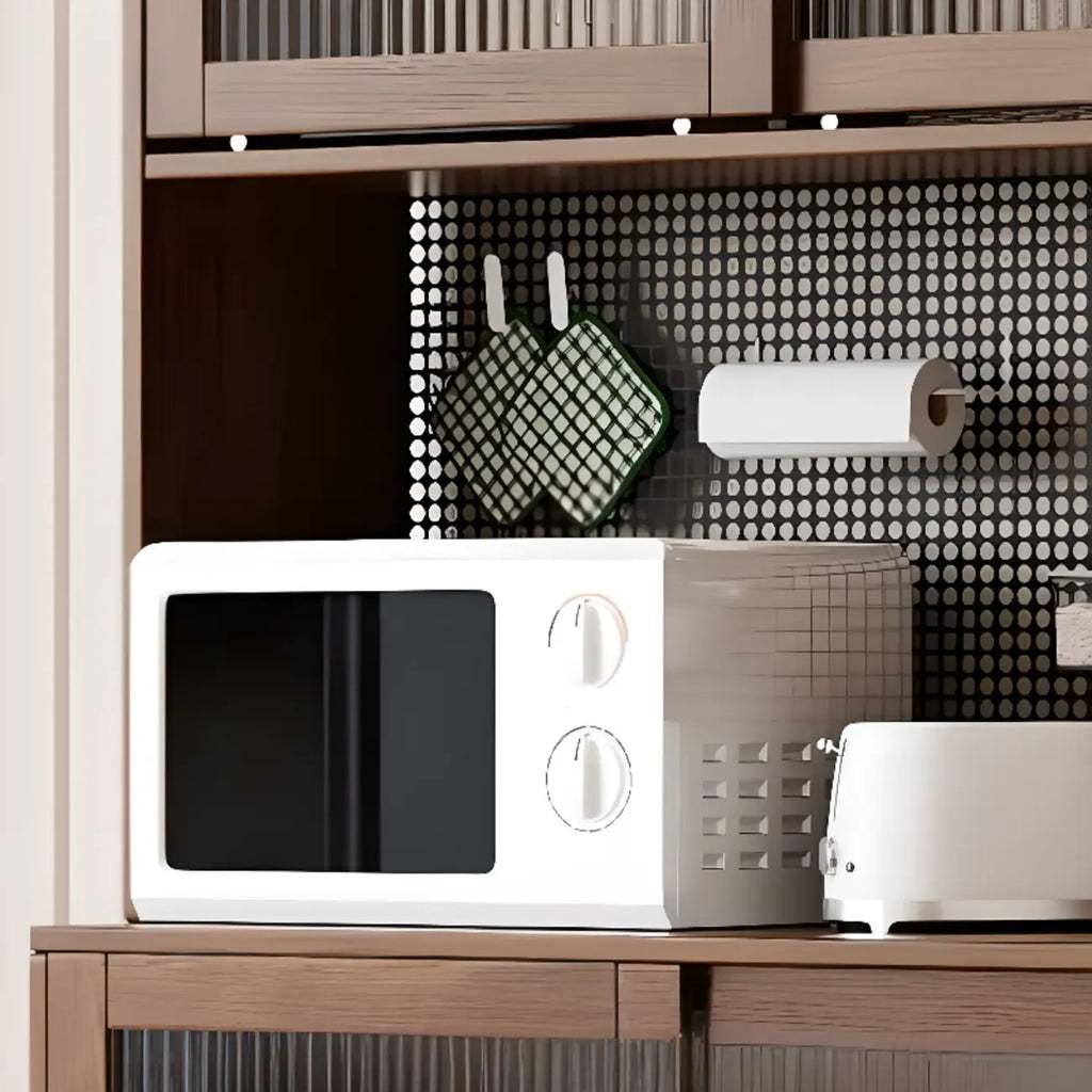 Buffet à trois tiroirs en bois brun avec portes coulissantes en verre