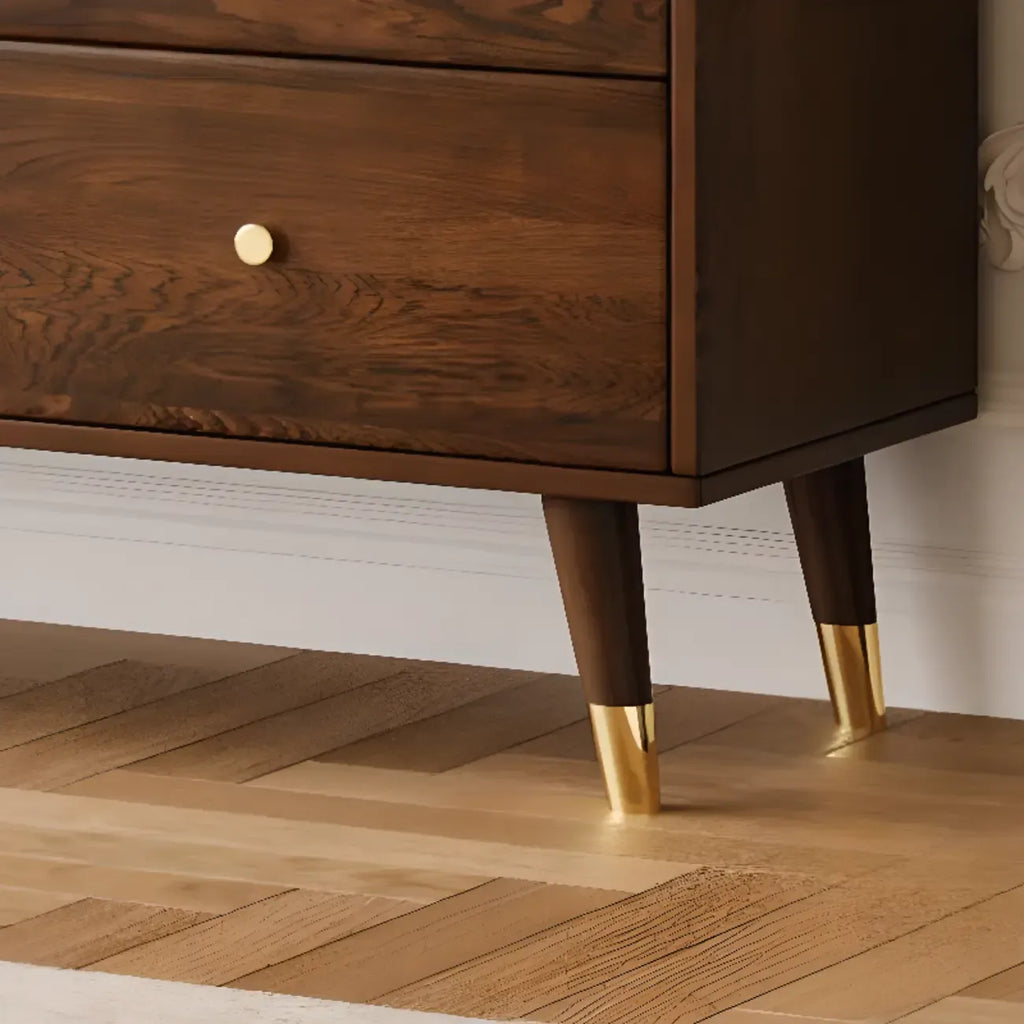 Buffet à trois tiroirs en bois brun avec portes coulissantes en verre