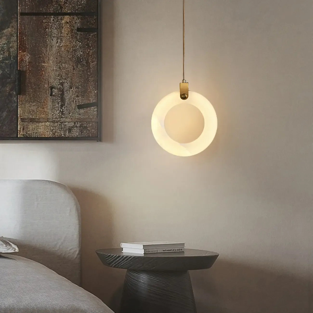 Suspension lumineuse ronde en métal doré réglable