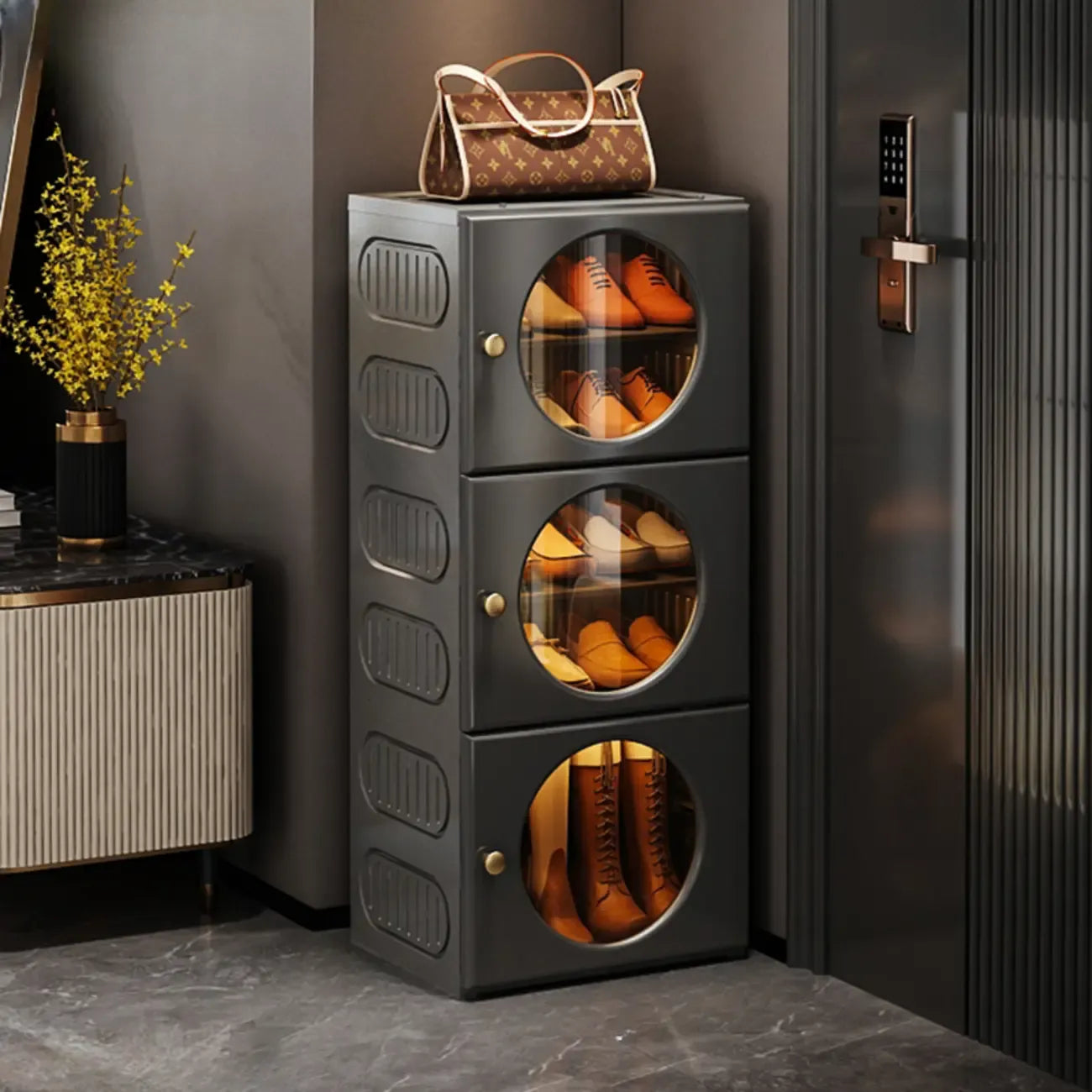 Meuble à chaussures pliable moderne en plastique blanc, peu encombrant