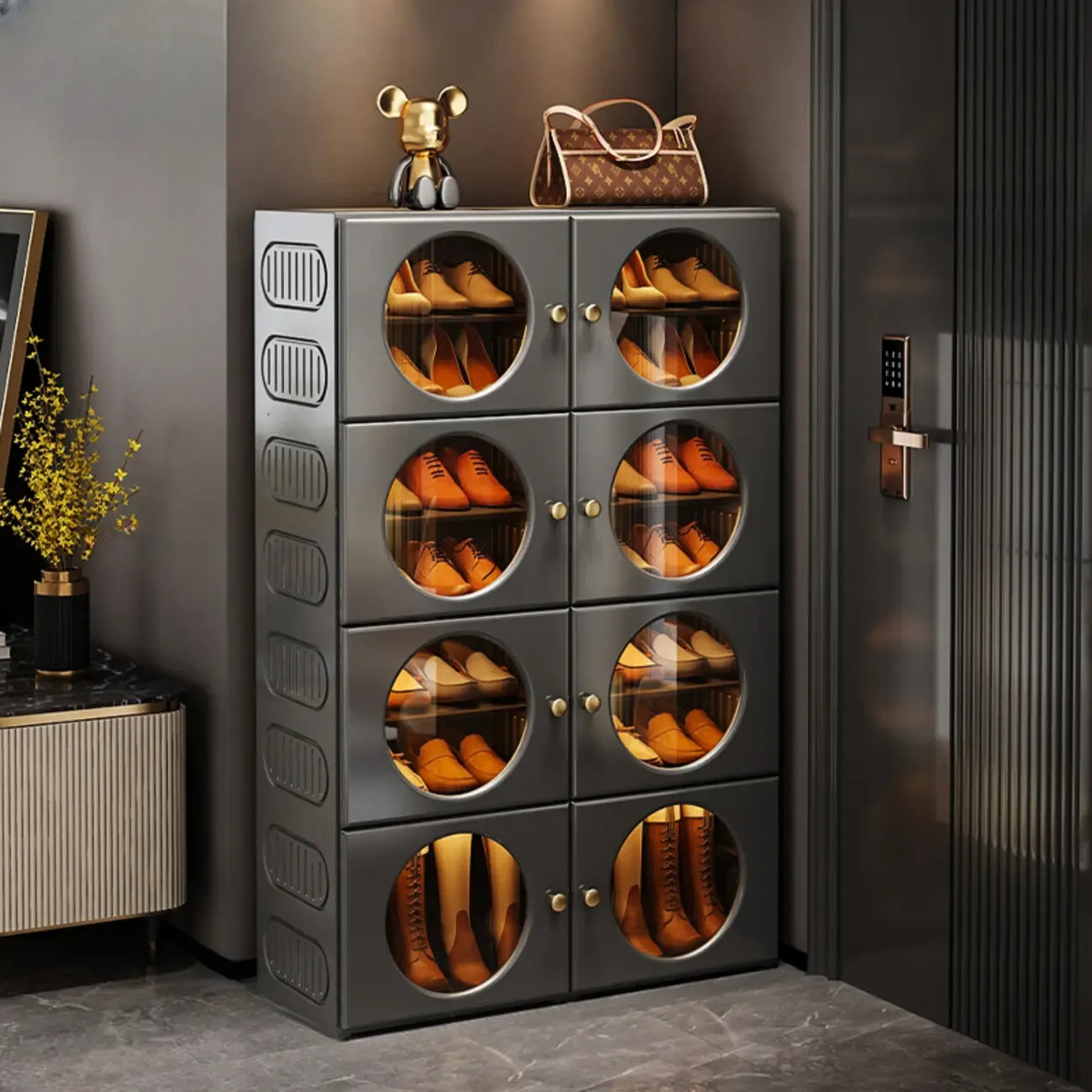 Meuble à chaussures pliable moderne en plastique blanc, peu encombrant