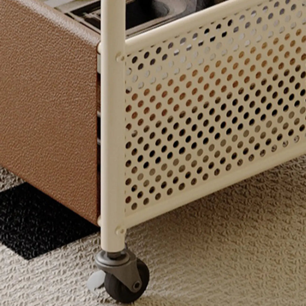 Table d'appoint de rangement avec plateau en verre brun et roulettes