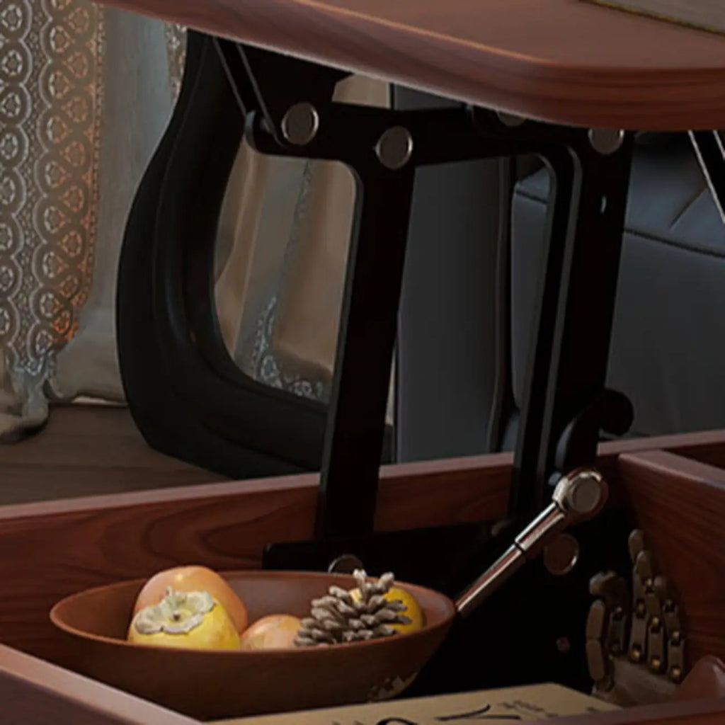 Table basse carrée en bois et métal avec plateau relevable et roulettes