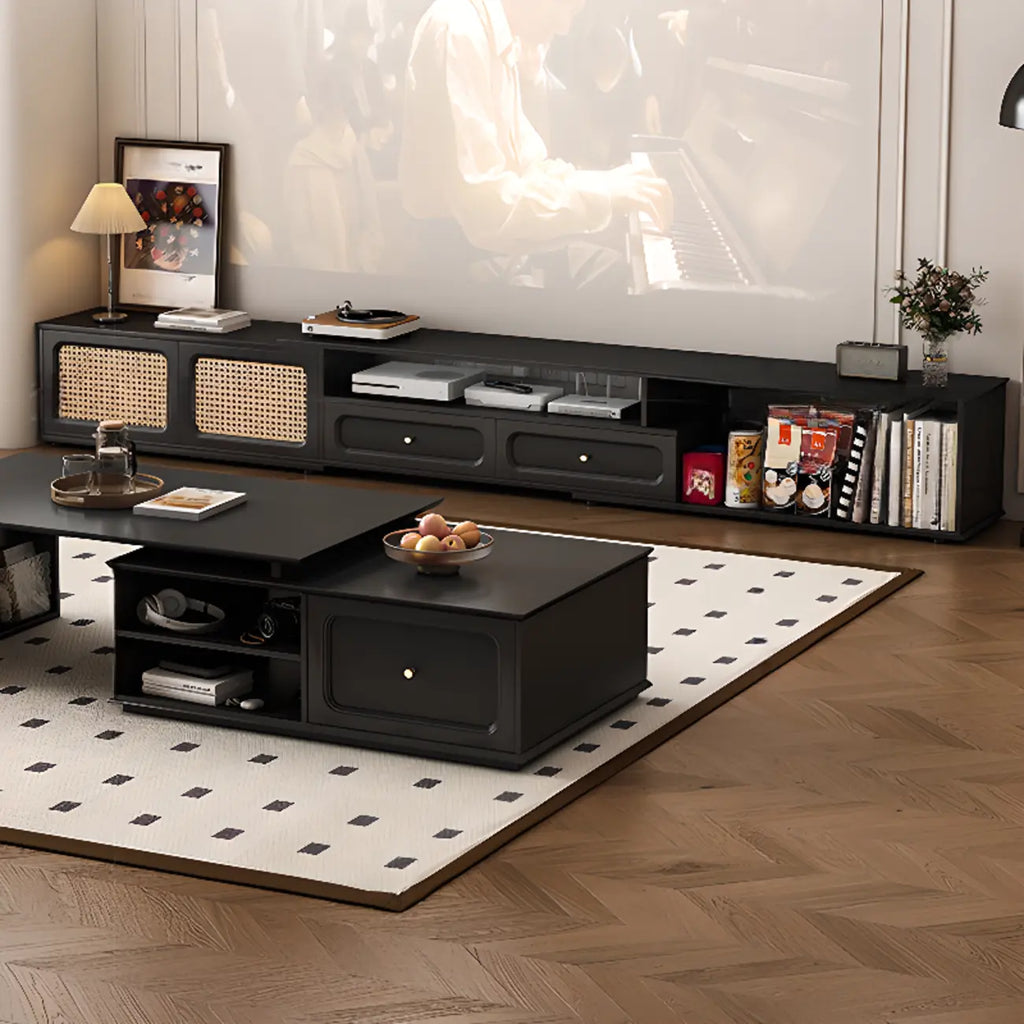 Meuble TV de style moderne du milieu du siècle en bois d'encre avec rangement