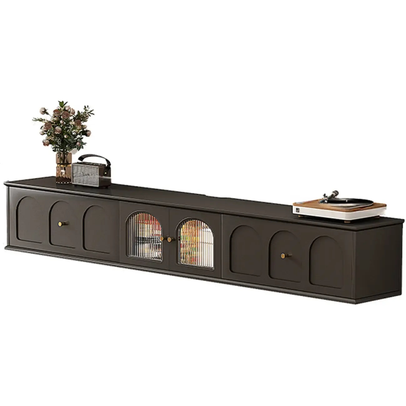 Meuble TV de style moderne du milieu du siècle en bois d'encre avec rangement