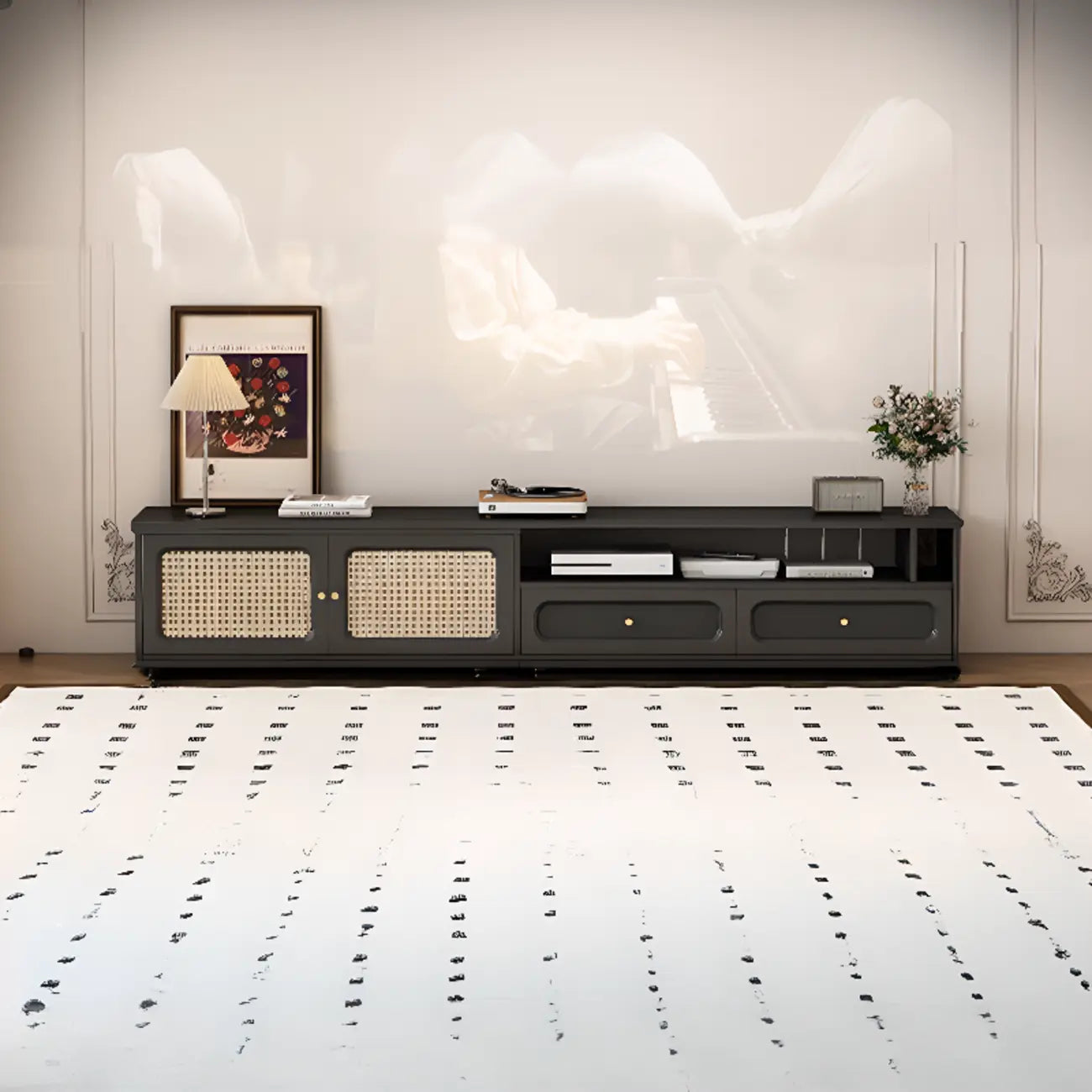 Meuble TV de style moderne du milieu du siècle en bois d'encre avec rangement