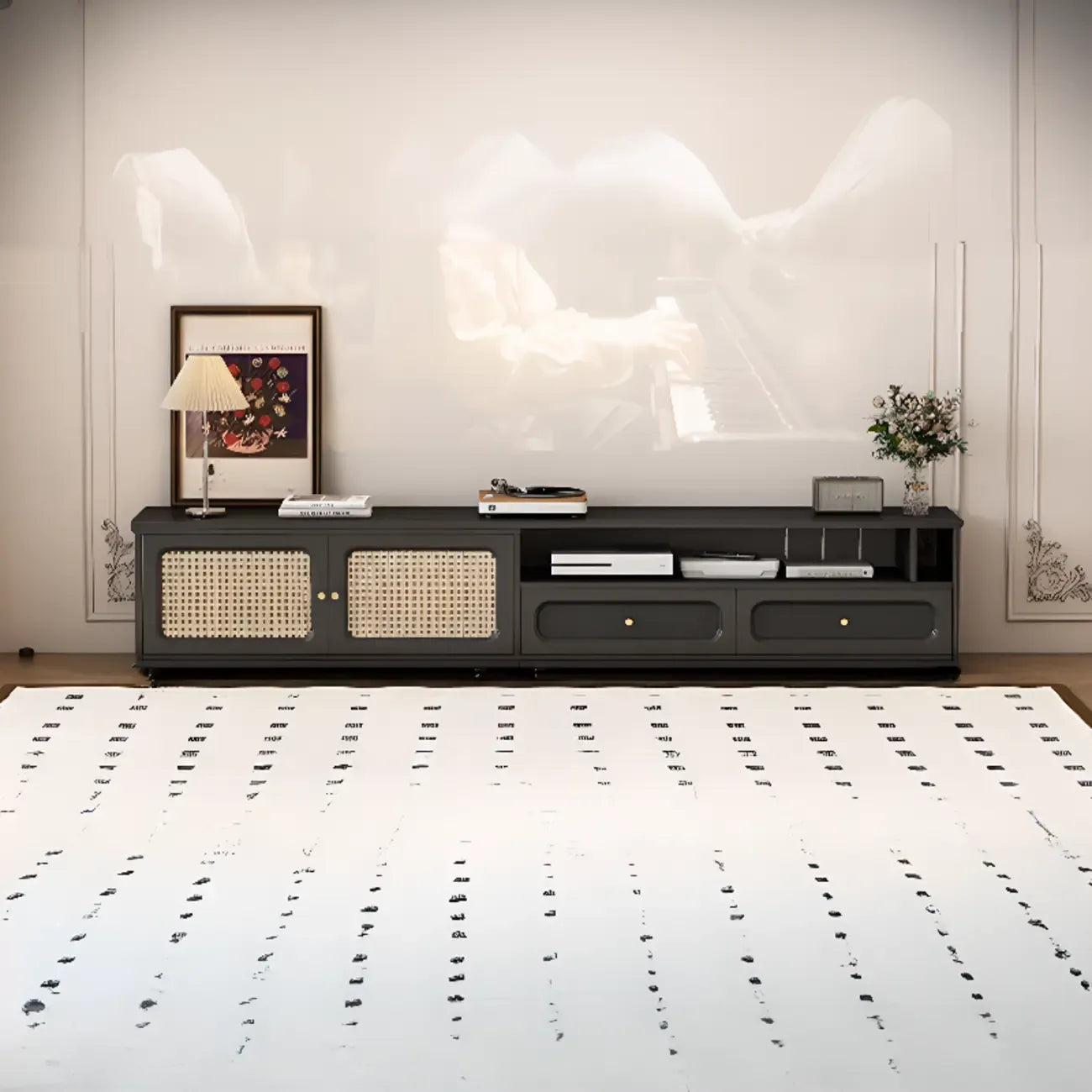 Meuble TV de style moderne du milieu du siècle en bois d'encre avec rangement