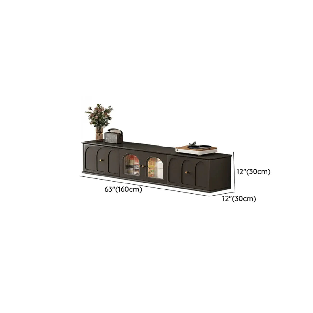 Meuble TV de style moderne du milieu du siècle en bois d'encre avec rangement