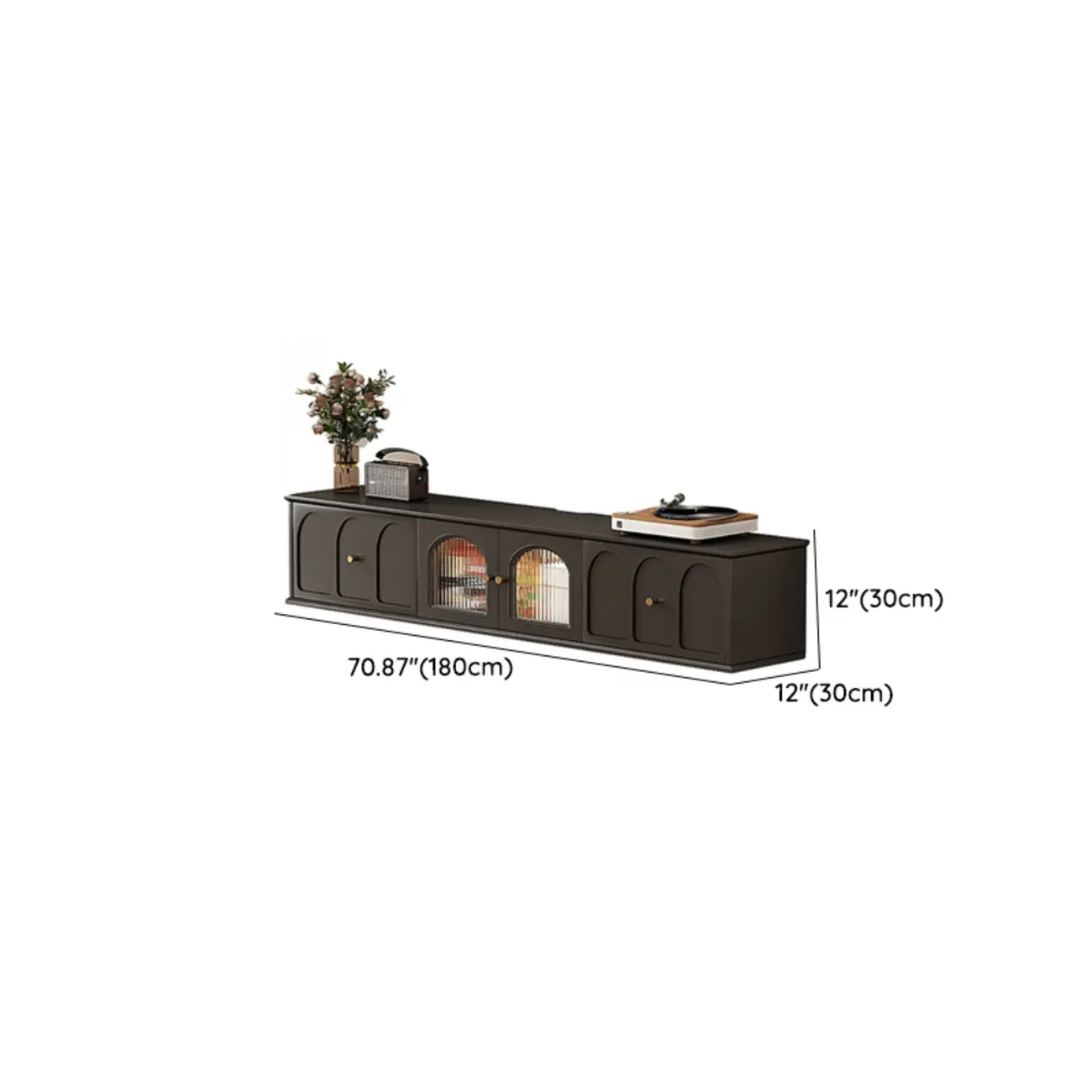 Meuble TV de style moderne du milieu du siècle en bois d'encre avec rangement