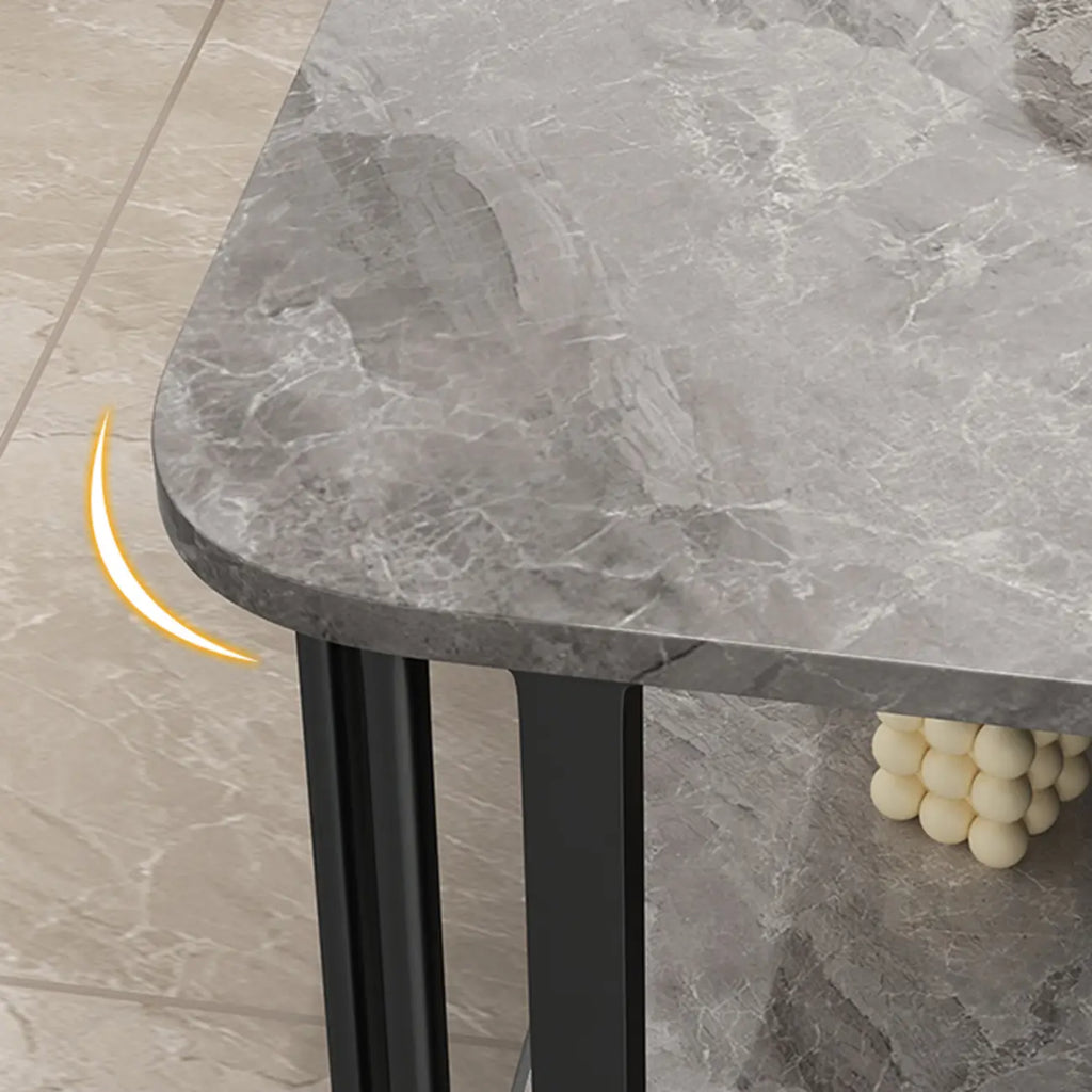 Table basse rectangulaire de luxe dorée à deux niveaux avec plateau en pierre