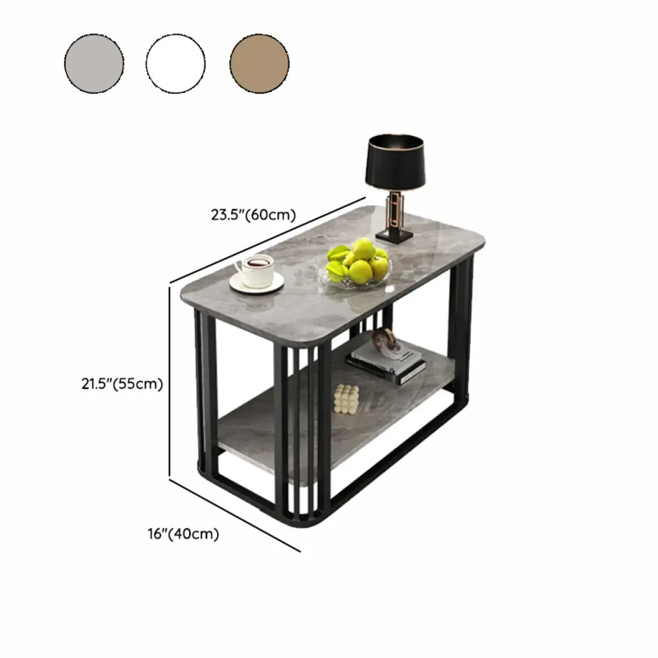 Table basse rectangulaire de luxe dorée à deux niveaux avec plateau en pierre