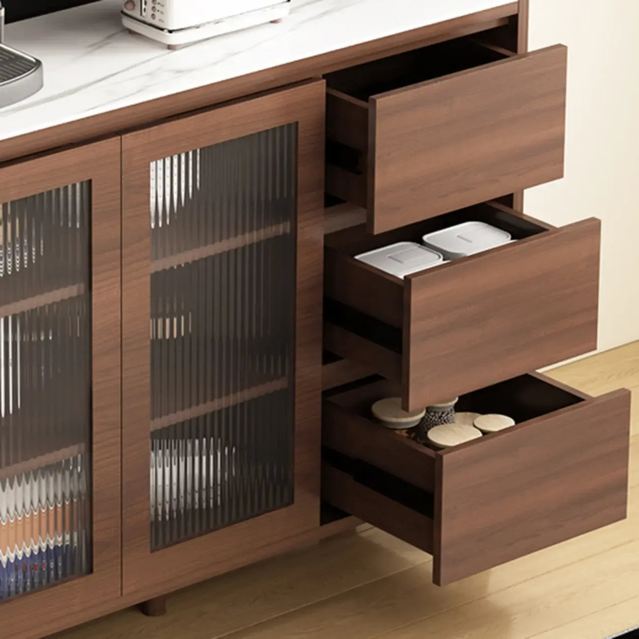 Buffet de cuisine en bois brun avec tiroir