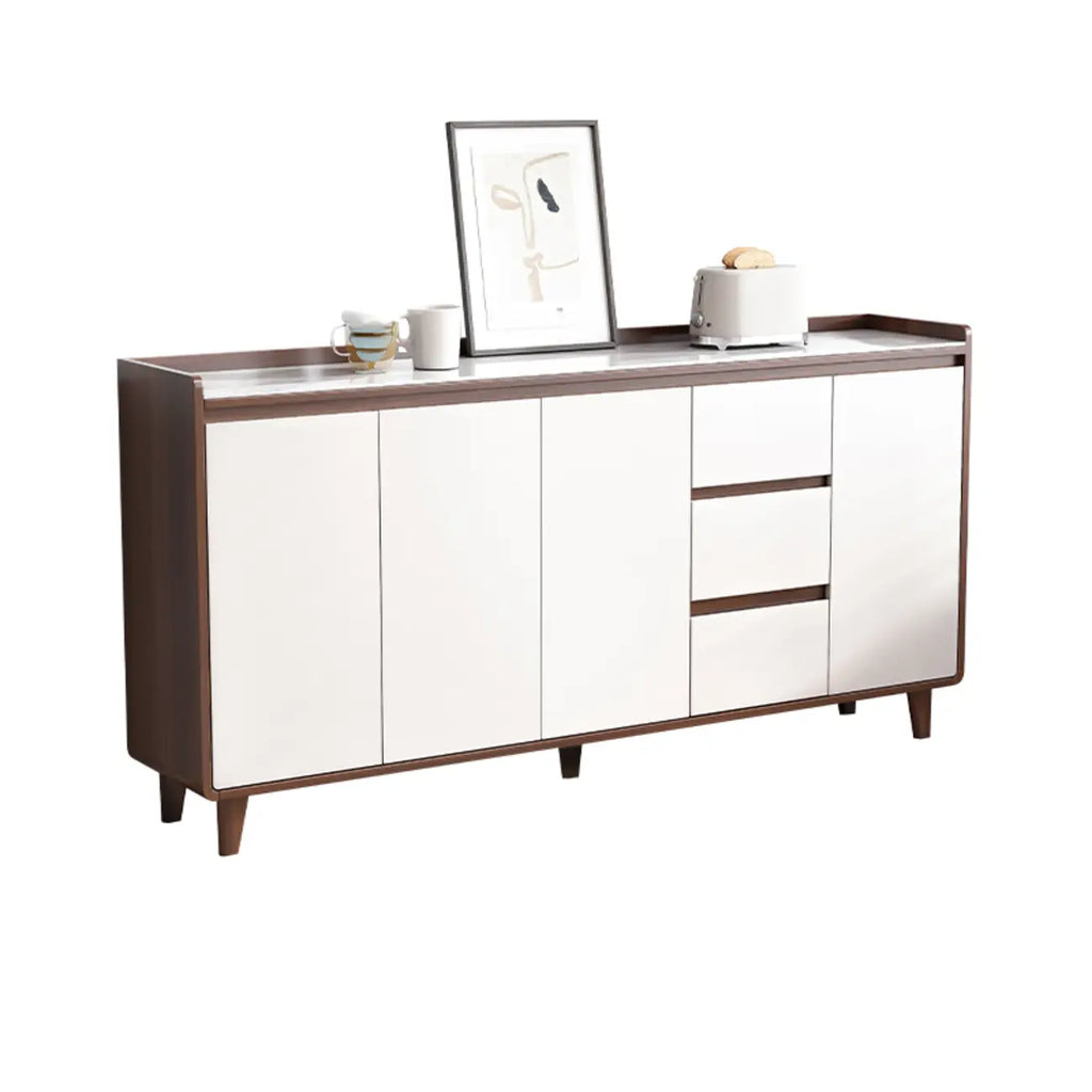 Buffet moderne en bois avec plateau en pierre et rangements