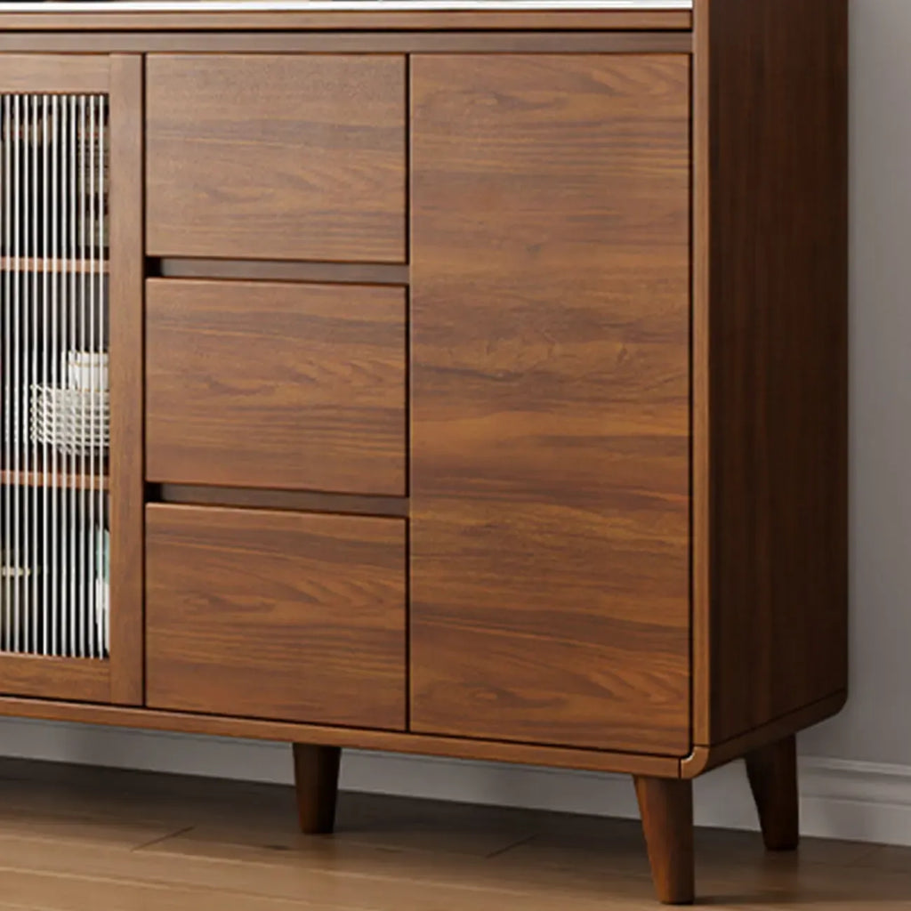 Buffet moderne en bois avec plateau en pierre et rangements