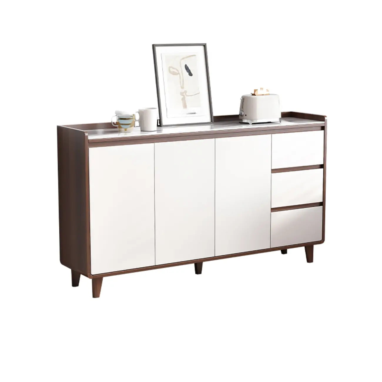 Buffet moderne en bois avec plateau en pierre et rangements