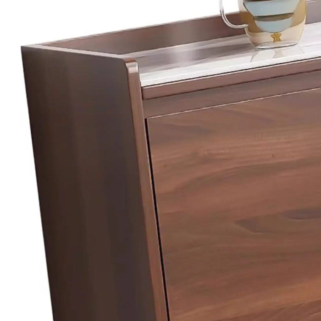 Buffet moderne en bois avec plateau en pierre et rangements