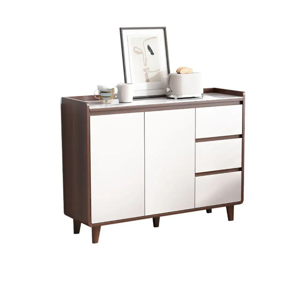 Buffet moderne en bois avec plateau en pierre et rangements