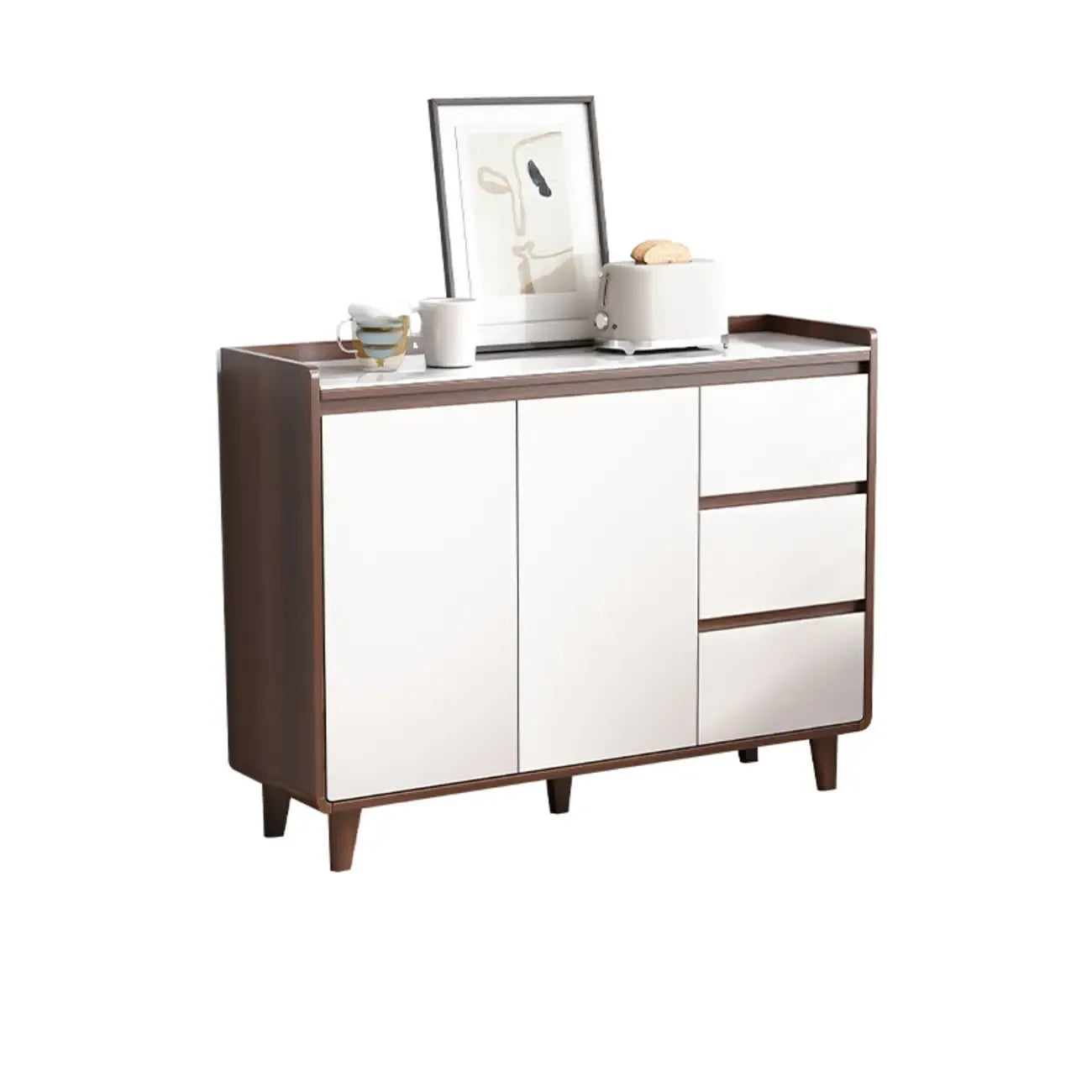 Buffet moderne en bois avec plateau en pierre et rangements