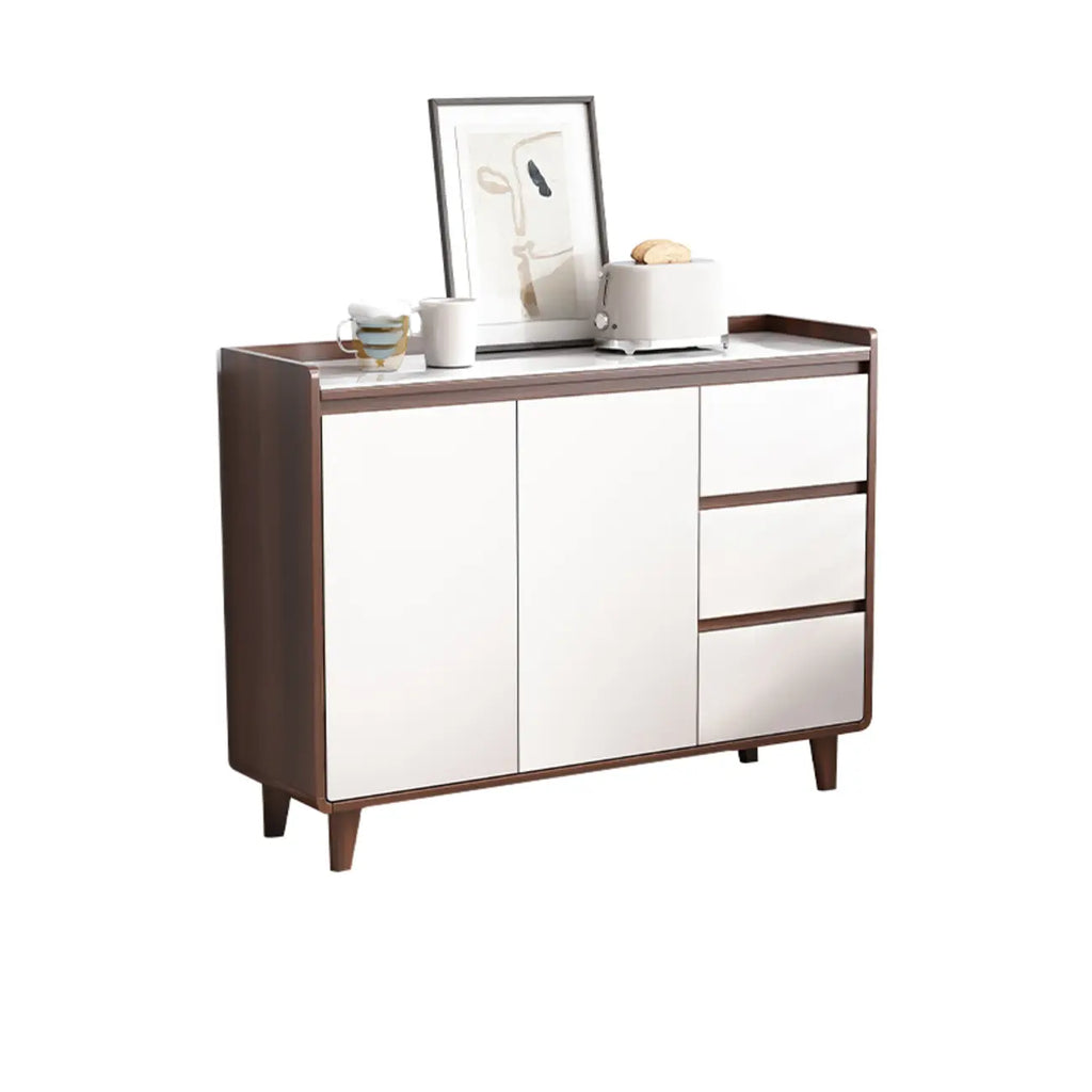 Buffet moderne en bois avec plateau en pierre et rangements