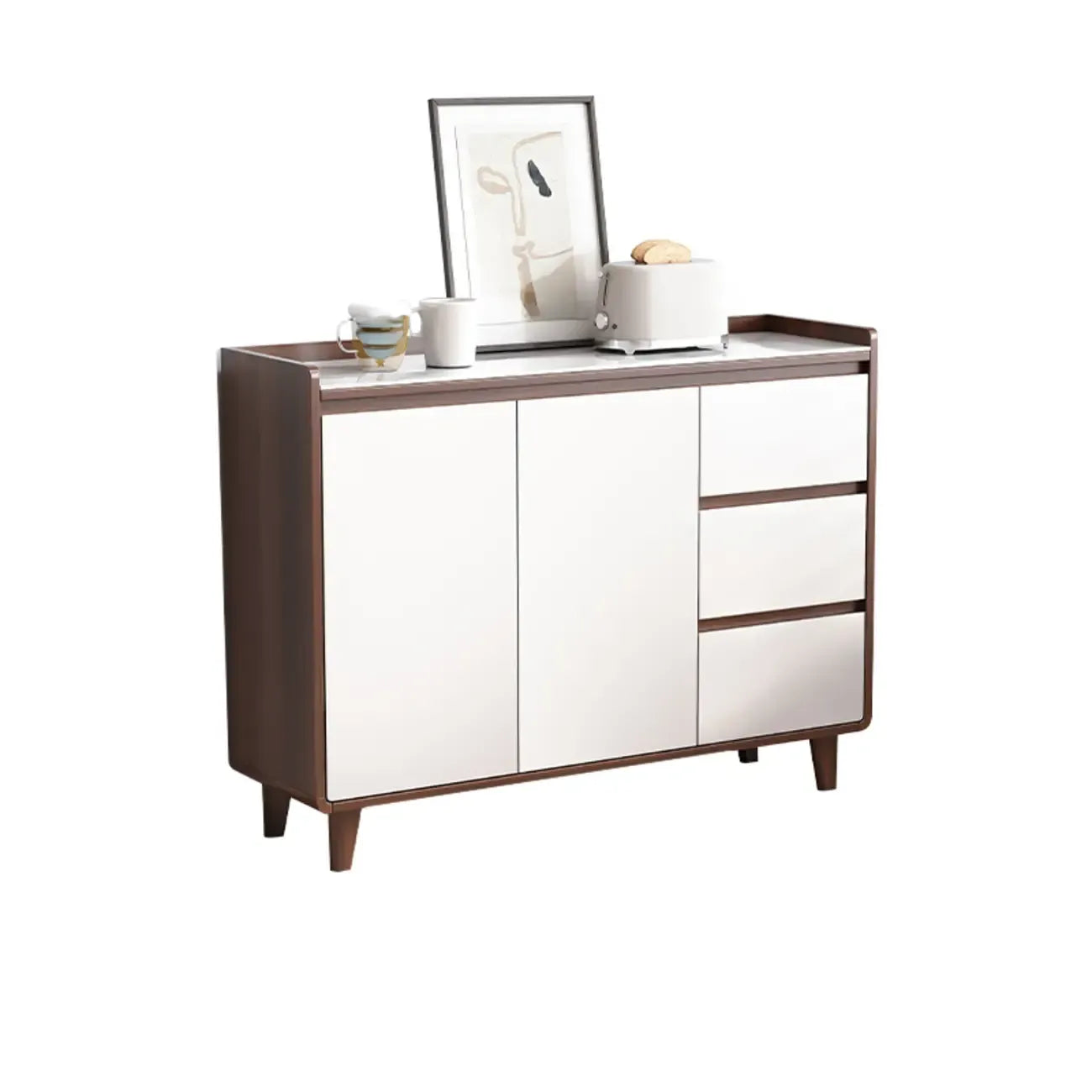 Buffet moderne en bois avec plateau en pierre et rangements