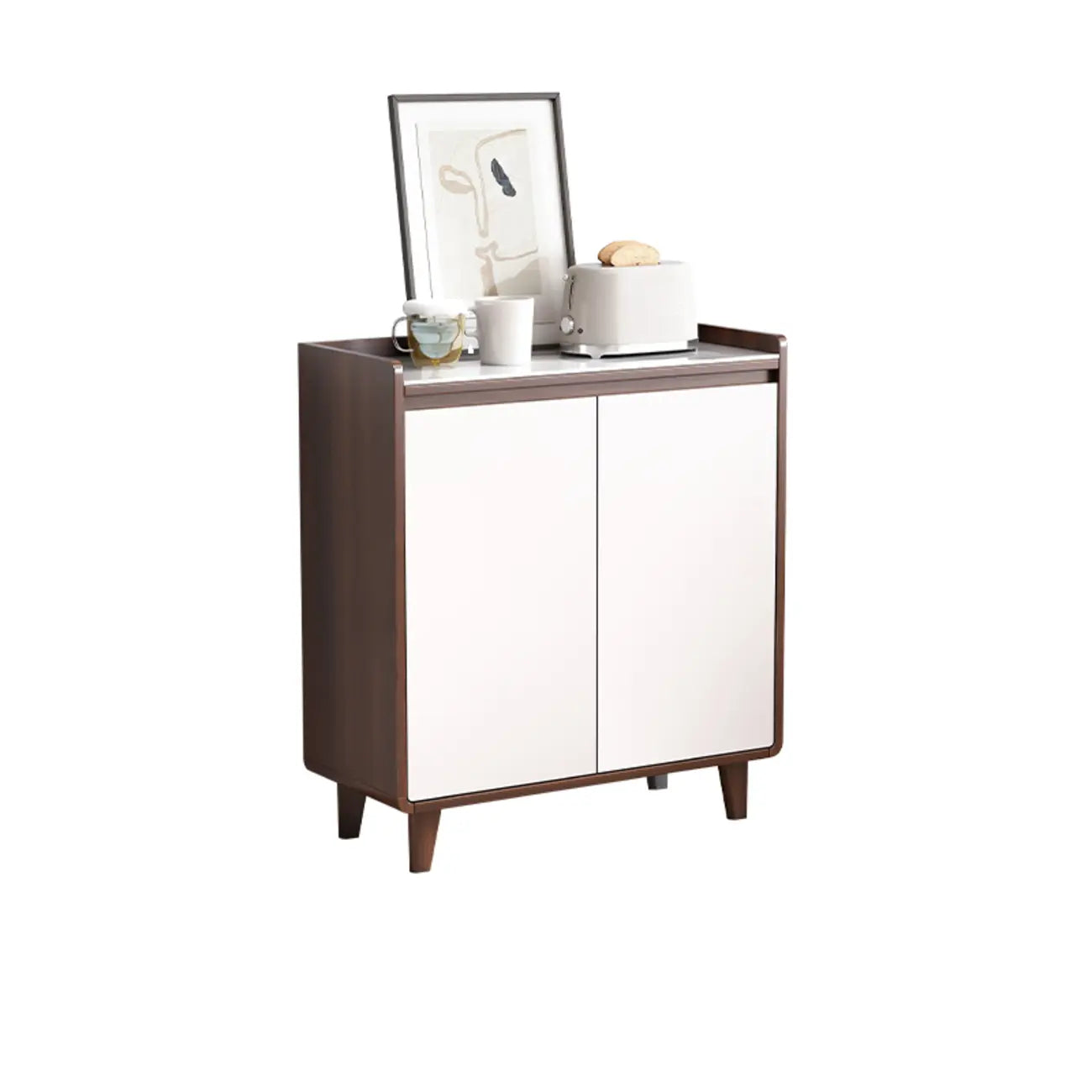 Buffet moderne en bois avec plateau en pierre et rangements