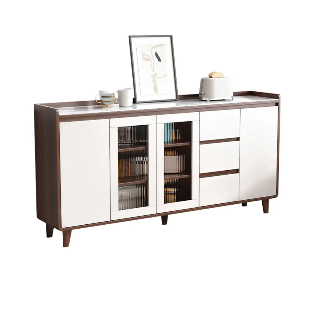 Buffet moderne en bois avec plateau en pierre et rangements