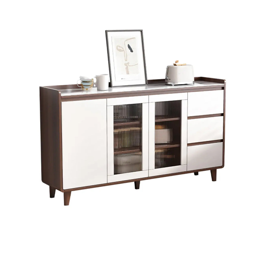 Buffet moderne en bois avec plateau en pierre et rangements