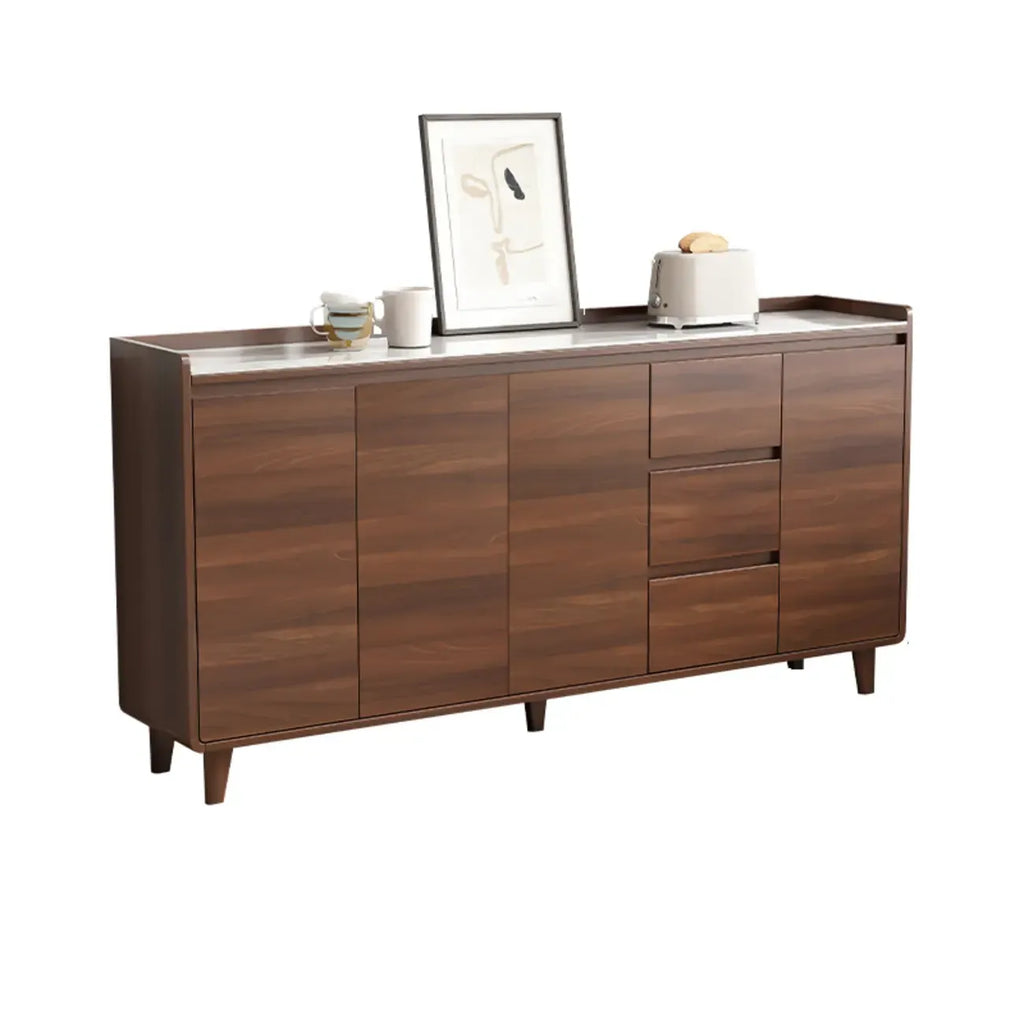 Buffet moderne en bois avec plateau en pierre et rangements