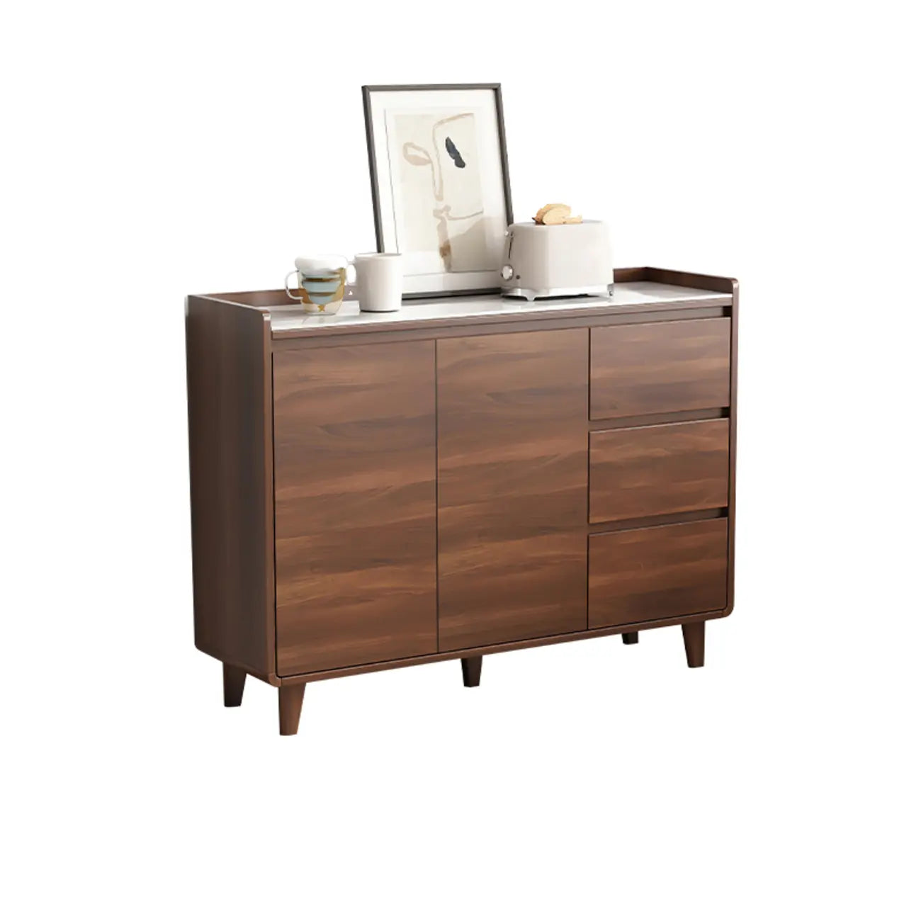 Buffet moderne en bois avec plateau en pierre et rangements