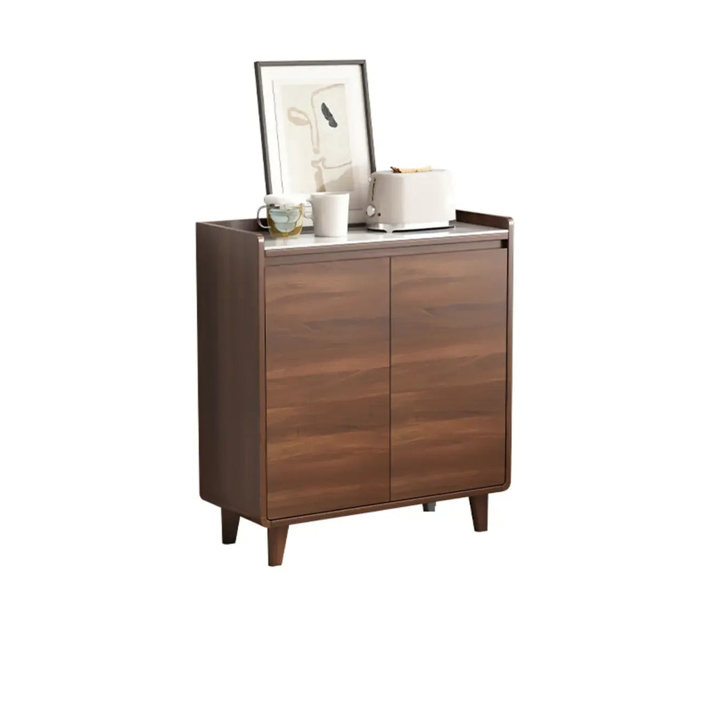 Buffet moderne en bois avec plateau en pierre et rangements