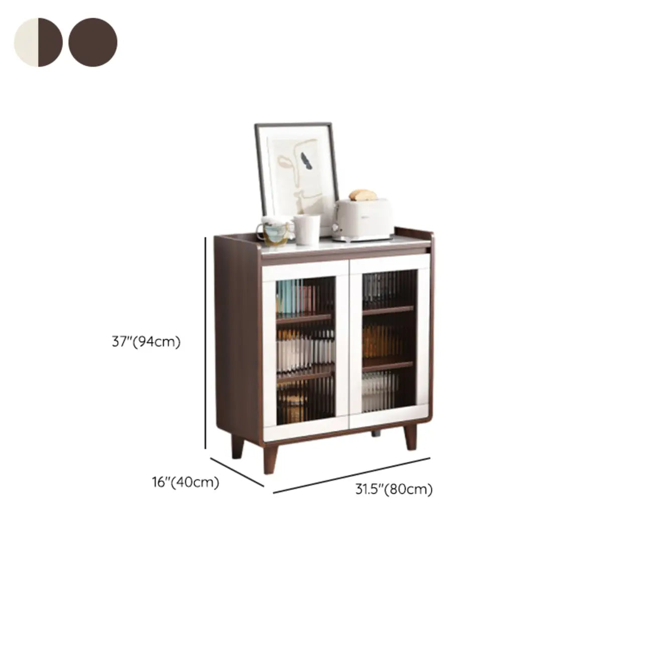 Buffet moderne en bois avec plateau en pierre et rangements