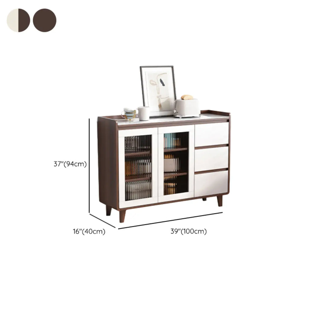 Buffet moderne en bois avec plateau en pierre et rangements