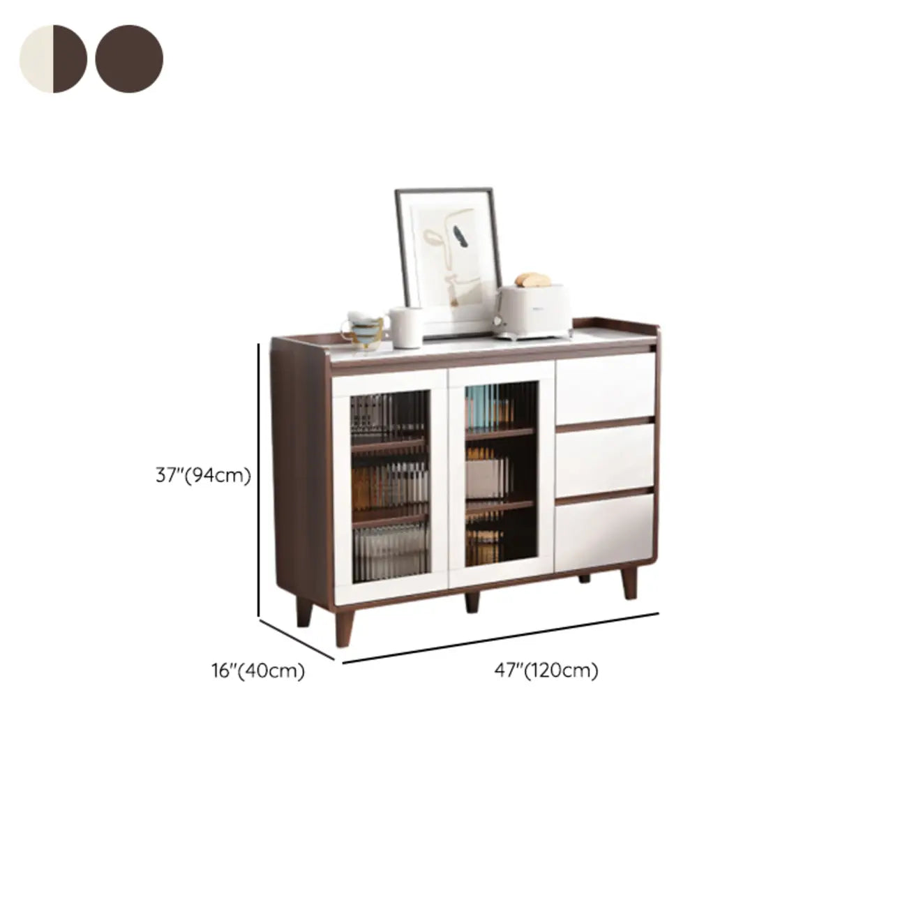 Buffet moderne en bois avec plateau en pierre et rangements