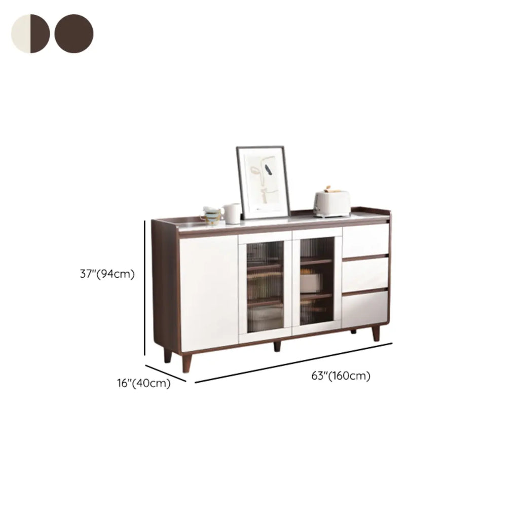 Buffet moderne en bois avec plateau en pierre et rangements