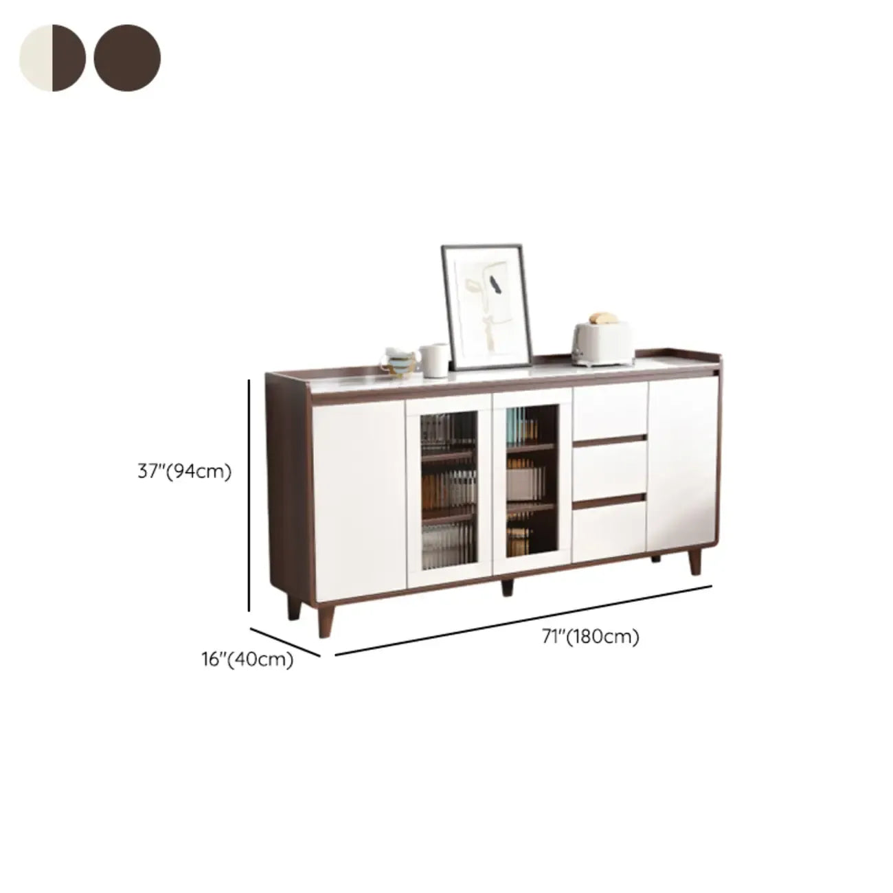 Buffet moderne en bois avec plateau en pierre et rangements